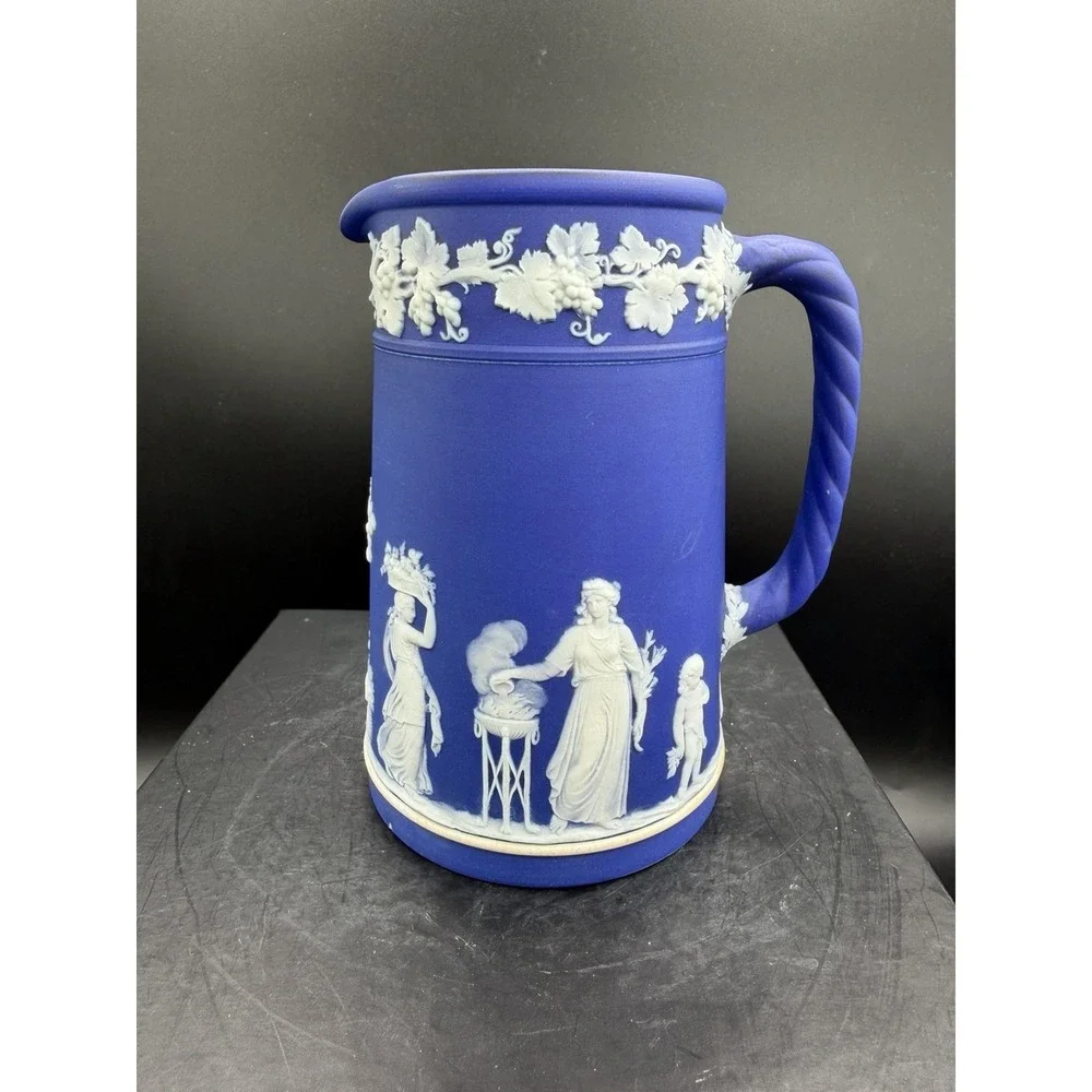 💙 Wedgwood Cobalt Blue Jasperware 24oz Trojan Jug/Pitcher 🏺✨ Rare Collectible